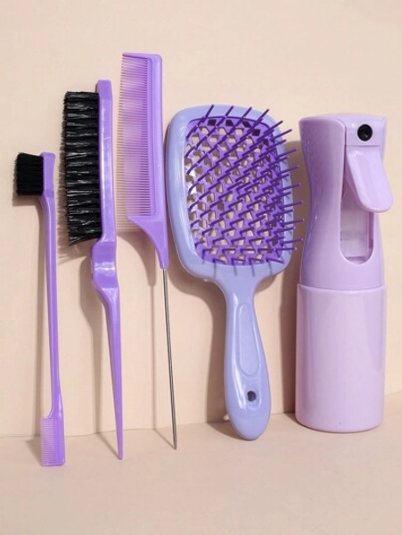 5Pcs/Set Curly Hair Brush Comb Scalp, Hollow Out Detangling Hair Comb, Rat Tail Comb, Teasing Hair Brush, Edge Control Hair Brush, Hairdressing Spray Bottle 200ml, Mist Spray Bottle For Hair, Refillable Plant Mister Spray Bottle Plastic Fine Water Mister For Hairstyling, Cleaning, Misting, Pet Care & Skin Care, Parting Comb For Braiding Hair Styling Tools, Detangler Natural, Hair Brush, Mini Hair Brush, Detangling Brush, Hair Brushes, Curly Hair Brush, Hairdressing Equipment,Travel Essentials,Travel Essential,Hairstyle,Hairdressing,Hair Brush,Slick Back Brush,Styling Brush,Curly Hair Brush,Edge Brush,Hair Comb,Brush Hair,Hair Brush Set,Comb Hair,Comb For Curls,Detangling Brush,Hair Brush For Women,Hair,Travel,Hair Products,Hair Tools,Hair Stuff,Barber,Barber Accessories,Barbershop,Hairdressing Equipment