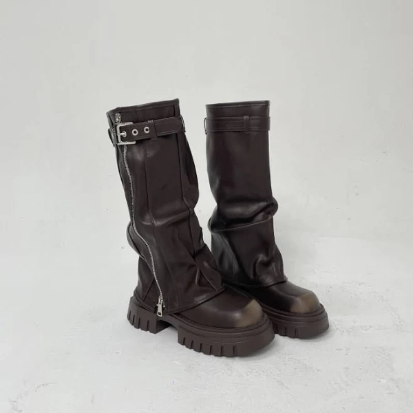 Knee-High Fold Over Platform Chunky Boots