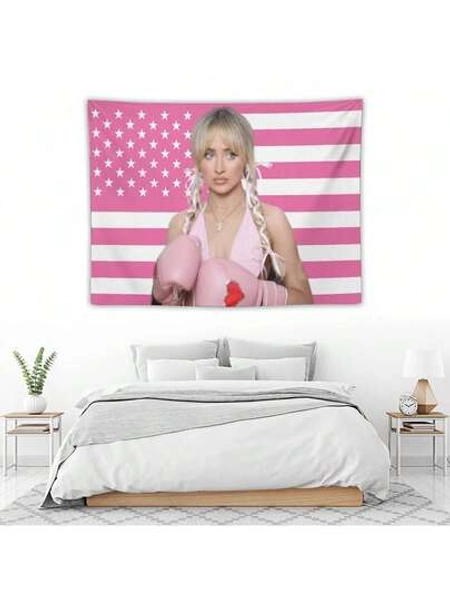 Sabrina Annlynn Carpenter Music Theme American Flag Tapestry Wall Decoration - Retro Chic Home Decor For Living Room, Bedroom Or Office - High End Printing Design, Fashionable Layout - Perfect Gift For Any Occasion, Easy To Hang