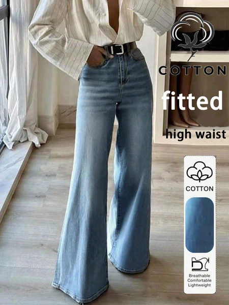 Plain Color Casual Zipper Pocket Button Fly Non-Stretch Denim Jeans For Women, Suitable For Back To School, Daily Wear, Casual, And Vacation