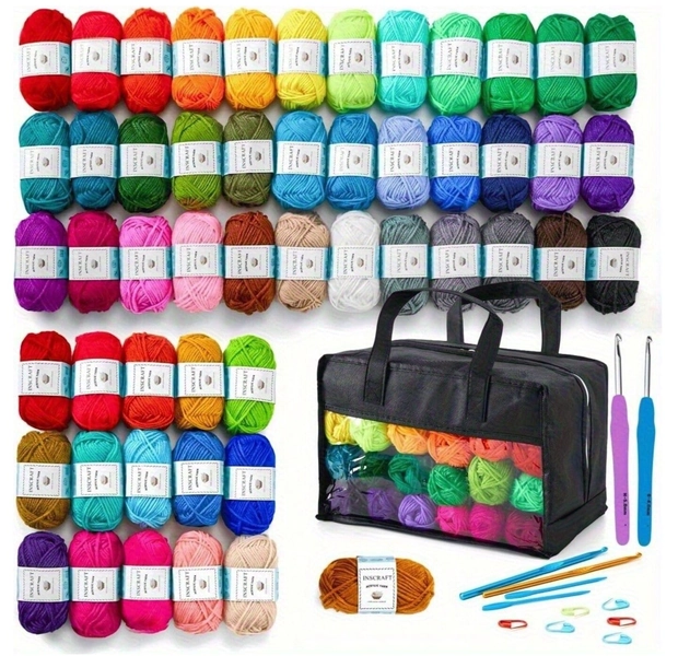 70‑Piece Complete Crochet & Knitting Kit for Beginners – 52‑Color Acrylic Yarn, Hooks, Needles & Labels