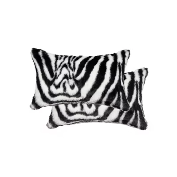 Luxe Belton Faux Fur Pillow | 2-Pack | Denton zebra blk/wht | 12"x20"