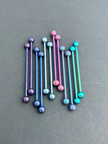 Ready to Ship - 14g ‣ Anodized Implant Grade Titanium Industrial Barbell • Externally Threaded •  36v
