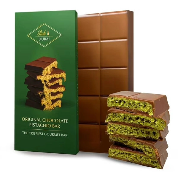 Rah Viral Dubai Chocolate Bar Pistachio Original, 7oz - 200gr, Loaded Knafeh Dubai Pistachio Chocolate Bar with Kunafa | Premium Dubi Chocolates | The Crunchiest Kataifi Delight Perfect for Sharing