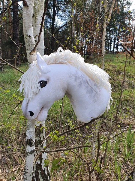 Hobbyhorse: White Horse on a stick,  Size A4 or A3