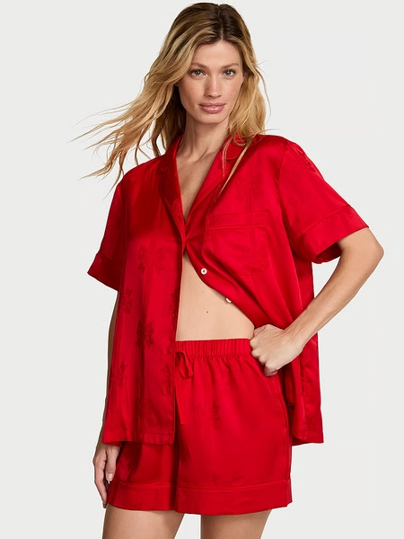 Glazed Satin Bow Short Pajama Set
