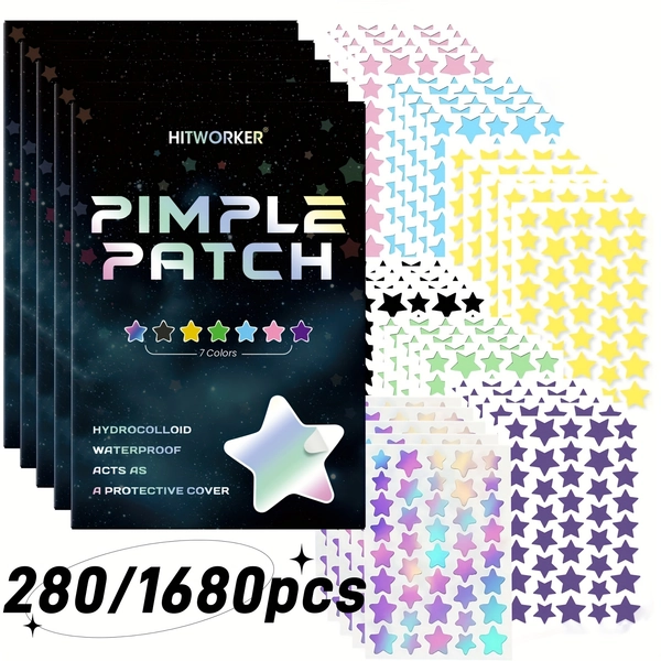 HITWORKER Pimple Patches - 1680 Count Hydrocolloid Cover/High Quality & Star-Shaped Multi-Color (6+ Colors)/Invisible Under Makeup/Daily Use & Photo Props/280 Count Pimple Patches for Face/Light Beige Care Essentials/Creative Skincare Product/Blemish Cover/Fun Design/Nonirritating Material/Teens And Adults