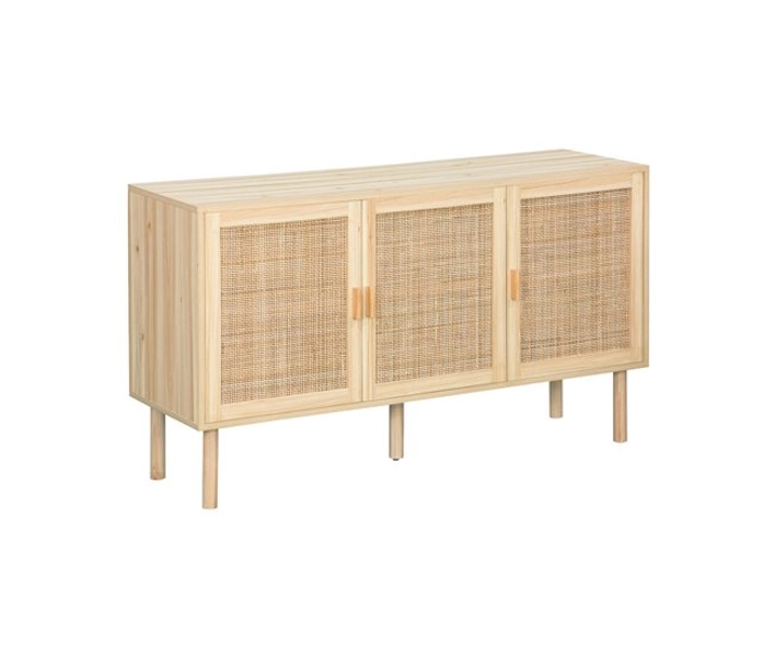 Aparador com efeito vime e madeira de 3 portas, 120cm, Camargue, Natural, 120x39x70 cm