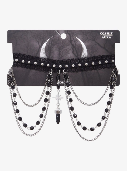 Cosmic Aura Black Crystal Draped Chain Choker