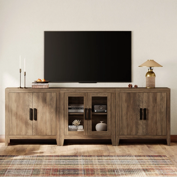 Latitude Run® Farmhouse TV Stand For Tvs Up To 85 Inch, 3-Piece Modular Entertainment Center With Glass And Wood Doors,  Media Console For Living Room, Bedroom, Home Theater | Wayfair