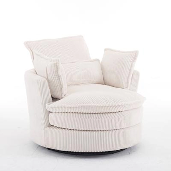 Winado 38.98-in W Casual Beige Velvet Swivel Wingback Chair in White | LO1G98000483+86