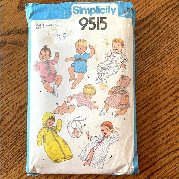 Vintage 1980s Simplicity 9515 Sewing Pattern Size 6 Months Baby Clothes COMPLETE