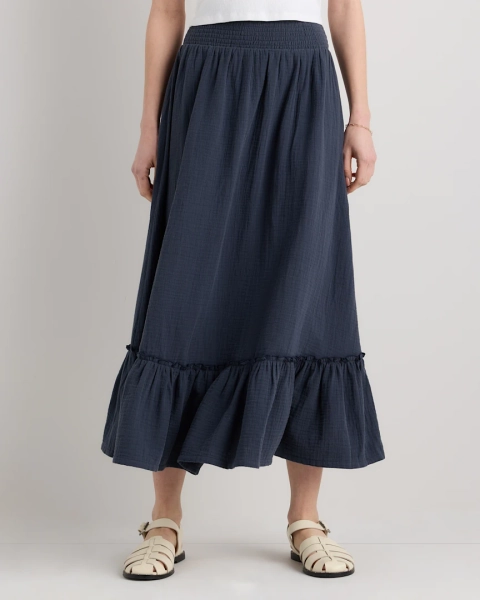 Organic Cotton Gauze Smocked Maxi Skirt in White