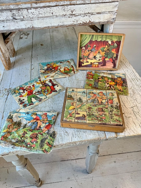 French Vintage children's puzzle toy blocks boy's room baby nursery display obj