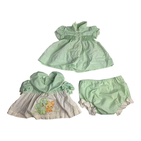 Vintage 3 Piece Baby Girl Clothes Dress, Shirt &amp; Bloomers Size Unmarked Doll
