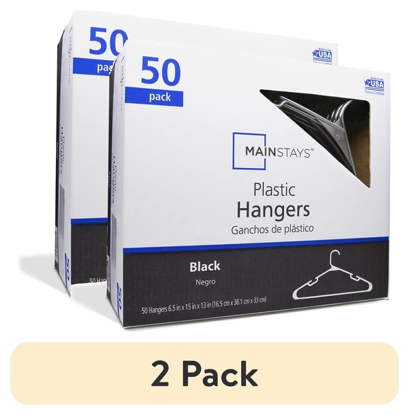 (2 pack) Mainstays Black Plastic Clothes Hangers, 50-Count, Lightweight and Durable - Walmart.com