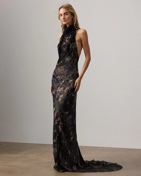 Ellen Floral Devoré Satin Evening Dress