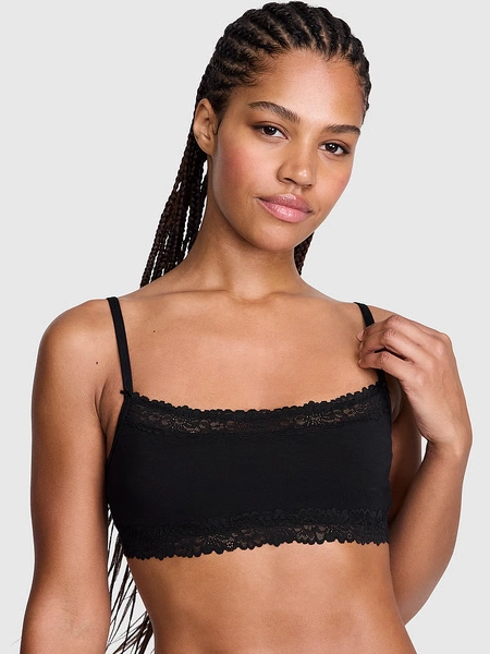 Cotton Unlined Lace-Trim Scoop Bralette