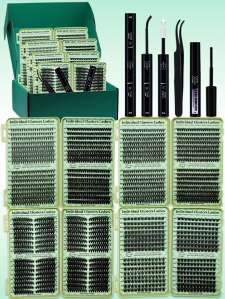 2304 Clusters Lashes Book High Capacity Lashes Kit, D Curl Lash Clusters Multiple Styles Mixed 10-16mm Mega Volume Individual Lashes Wispy Lashes Cluster Lash Set Comes With Bond&Seal Lash Remover And Tweezers For DIY Use At Home, Beginner Friendly