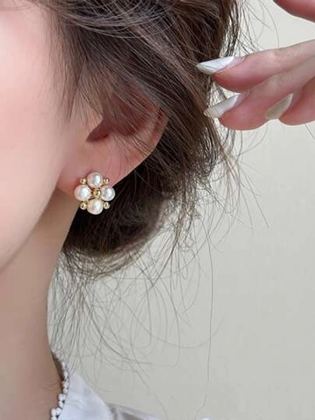 topshiny 1 Paio Di Orecchini Eleganti Con Perle Finte A Forma Di Fiore, Gioielli Di Lusso Raffinati Per Donne Come Regalo Di San Valentino