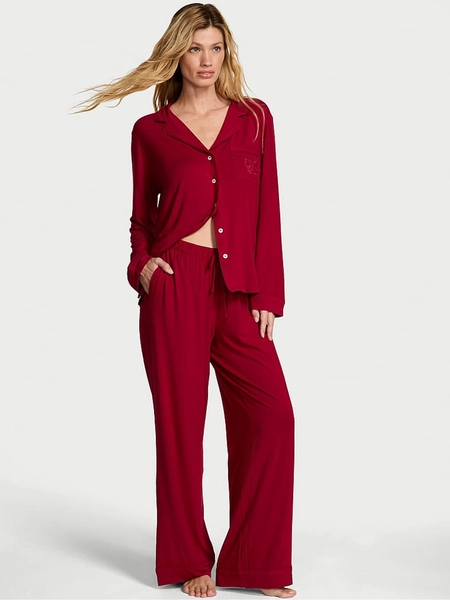 Red Lacquer Modal Long Pyjama Set