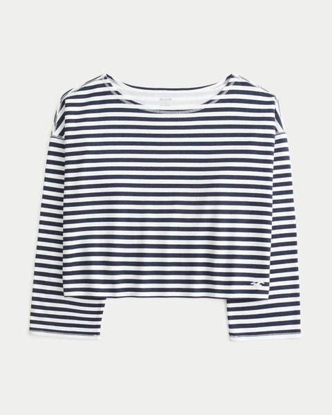 Easy Striped Off-the-Shoulder Sweatshirt