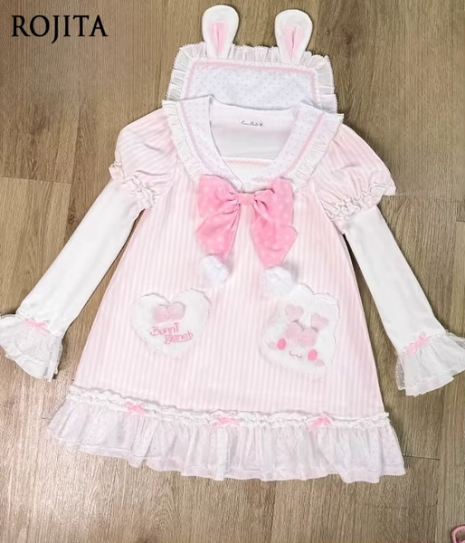 Cute Bunny Adorable Bunny Light Lolita Dress Detachable Sleeves Original Lace Soft Girl Daughter Dress Y2k Dress - AliExpress 200000345