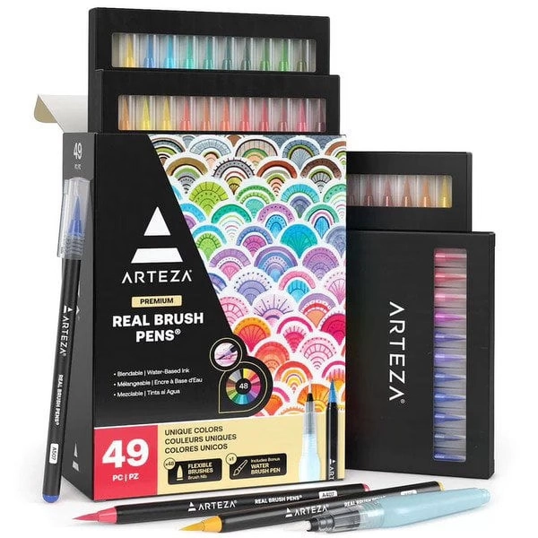 Arteza Blendable Ink Real Brush Tip Artist Brush Pens Set, Assorted Colors, Set of 48 - Walmart.com