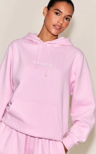 Pink Embroidered Oversized Sweat Hoodie