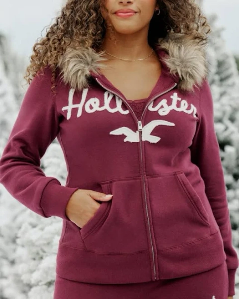 Hollister Women's Faux Fur Trim Zip-Up Hoodie