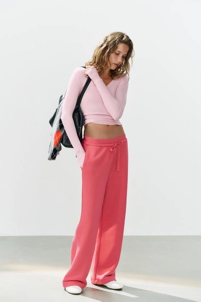 PANTALON EN MOLLETON À CORDONS - Rose foncé - S