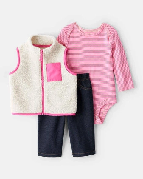 Carter's Baby Girl 3-Piece Fleece Vest Outfit Set