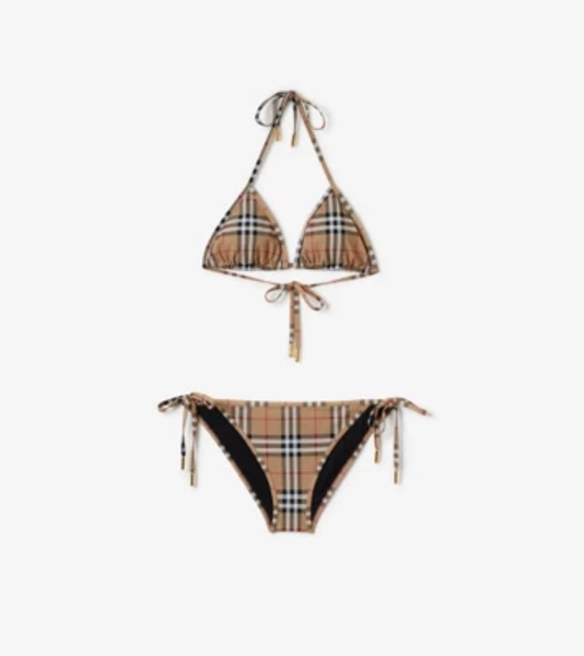Check Triangle Bikini in Archive beige Yellow - Women, Nylon | Burberry® Official