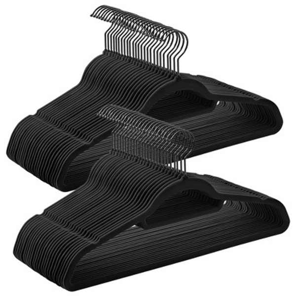 50-Pack Non-Slip Velvet Hangers with 360° Swivel Hooks, 17.1 Inch Space Saving Slim Hangers for Coats, Dresses, Pants, Black