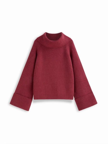 Knit Fabric Knit Turtleneck Bell Sleeve Sweater For Daily Casual