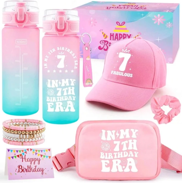 7th Birthday Gifts For Girls, 7 Year Old Girl Birthday Gifts, Best Gifts For 7 Year Old Girl Water Bottle,Cap, Bag, 7 Birthday Decorations For