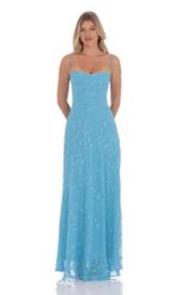 Burnout Lace-Up Maxi Dress in Aqua | LUCY IN THE SKY