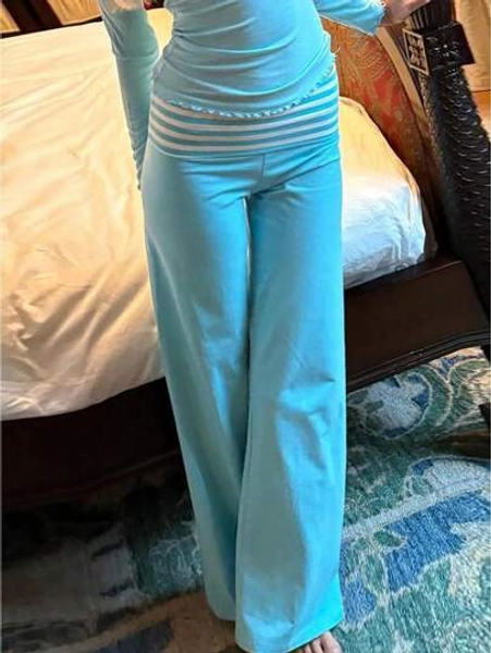 Lounge Yoga Pants For Women Fold Over Low Waist Wide Leg Sweatpants Flare Leggings Bell Bottoms Y2K Foldover Pants