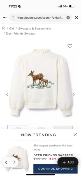 Girl Jet Ivory Deer Friends Sweater by Janie and Jack