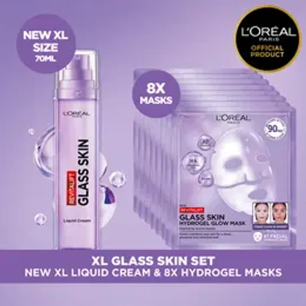 NEW L'Oréal Paris Revitalift Glass Skin Range - Korean Skincare Inspired - Hydrogel Glow Mask and Glass Skin Liquid Cream - Replumped, glowing and smooth skin