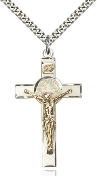 Two-Tone GF/SS St. Benedict Crucifix Medal at Catholic Shop