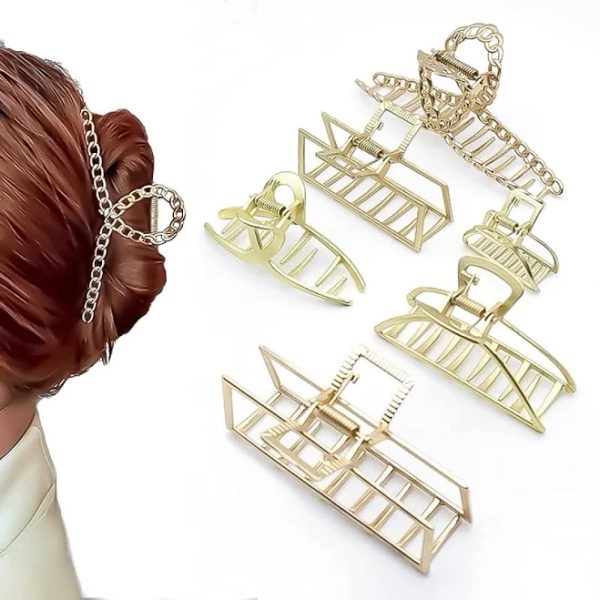 6 Pack Gold Metal Hair Claw Clips Jaw Clamps for Women