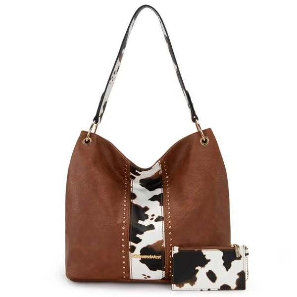 Montana West Purses for Women Hobo Shoulder Handbags with Zipper, Cow Print-Brown