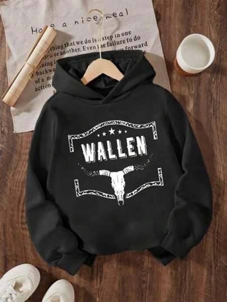 Tween Girl Bull Head Print Hoodie Fleece Sweatshirt, Autumn/Winter Top