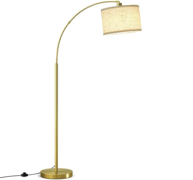 NatySwan Floor Lamp 71in. / Gold 1-Light Non-Smart Dimmable LED Arc Floor Lamp for Living Room with Adjustable Fabric Drum Shade