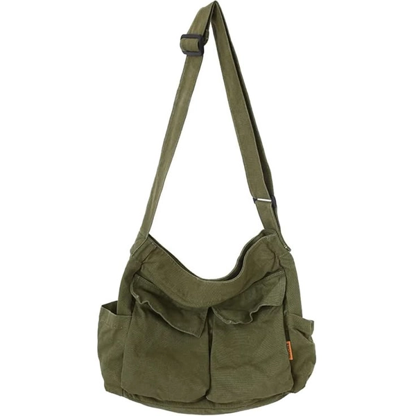 Canvas Messenger Bag Large Hobo Crossbody Bag with Multiple Pockets Casual Shoulder Tote Bag for Women and Men | Besace en toile, Chaussures coréennes, Sacs kawaii