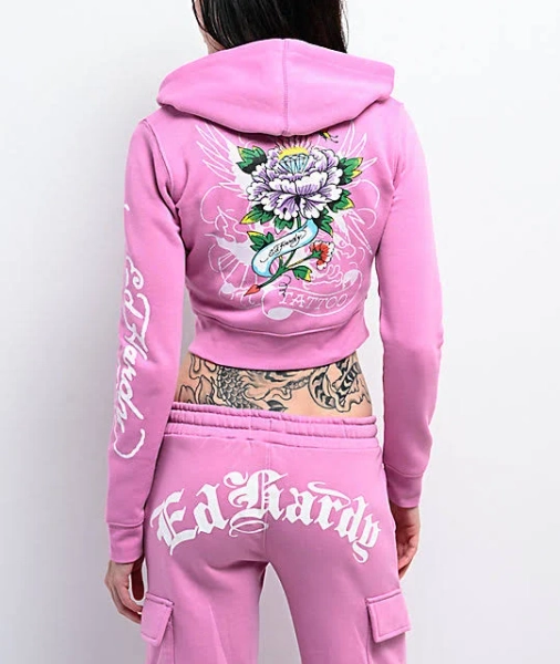 Ed Hardy Women's Y2k Flower Skull Fleece Hoodie