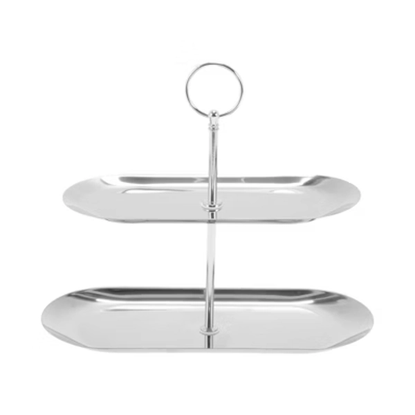 Unique Bargains 2 Tier Dessert Cupcake Stand Ring-Design with Tiered Serving Tray for Donuts Fruit Silver Tone