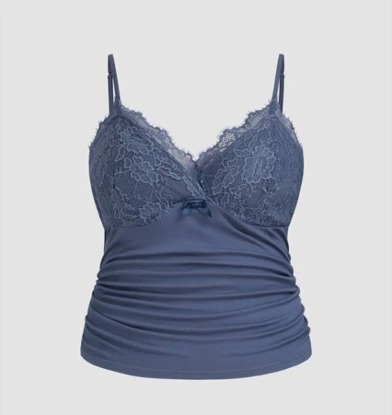 Women's CIDER Jersey Sweetheart Lace Bowknot Ruched Curve Plus Size Cami Top Daily Casual