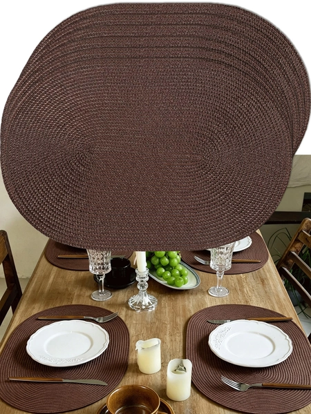 45*30cm Nappe de table en plastique marron tressée à la main, sous-verre de 4,72 pouces, nappe de table ovale tressée, tapis isolant thermique, tapis décoratif, meilleur vendeur, plusieurs couleurs disponibles, nappe de table, nappe de table résistante aux plis, convient pour les anniversaires, Noël, pendaison de crémaillère, célébration, fête de vacances, rassemblement familial, etc.
